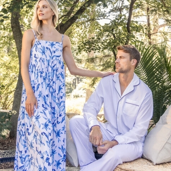 🔹️PETITE PLUME 🔹️Blue Pima Cotton Sounds Of Santorini Lounge Dress - Picture 7 of 8